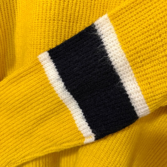 Anthro John + Jenn Yellow Varsity Stripe Mock Neck Chunky Knit Sweater Sz Medium - Picture 6 of 8